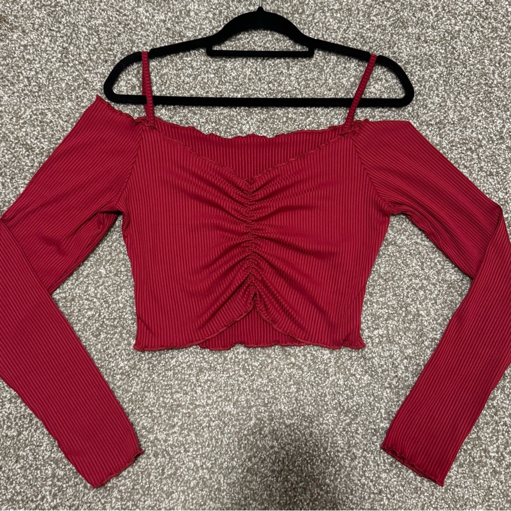 Red Off-Shoulder Ruched Top